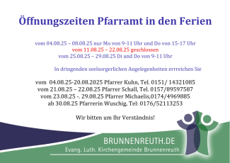 Öffnungszeiten Pfarramt Sommer 2025